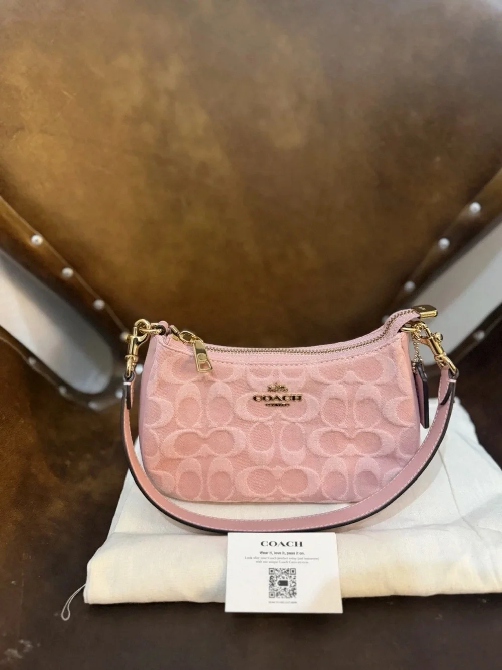 Coach Teri Pink Signature Denim CFF97 Mini Crossbody Bag New
